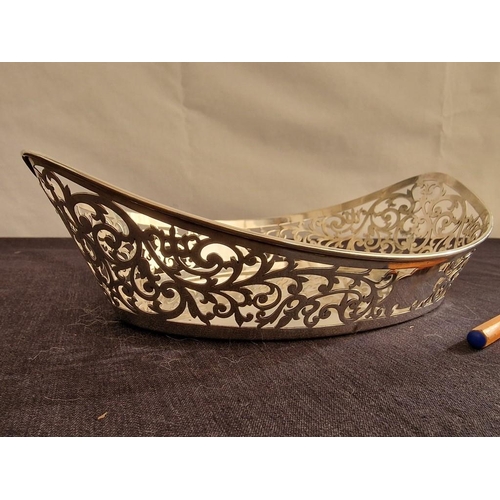 33 - Antique Sterling Silver Oval Shape Pierced Bowl with Decorative Floral Design, Sheffield, Circa 1907... 