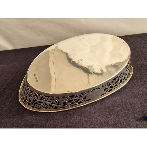 33 - Antique Sterling Silver Oval Shape Pierced Bowl with Decorative Floral Design, Sheffield, Circa 1907... 