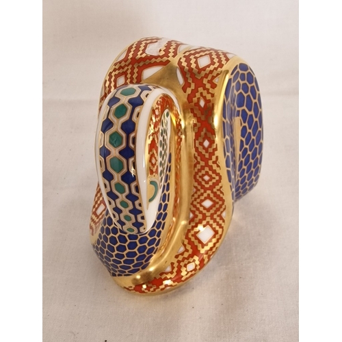 122 - Royal Crown Derby Snake, Collectable English Bone China Paperweight