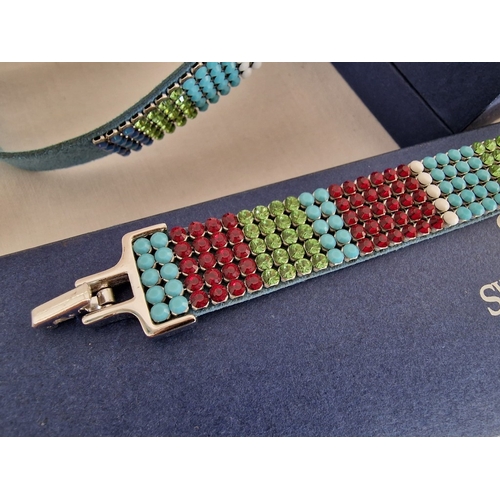 141 - Swarovski Set; Multi-Colour Crystal & Leather Matching Choker Necklace, Bracelet and Earrings, * Loo... 