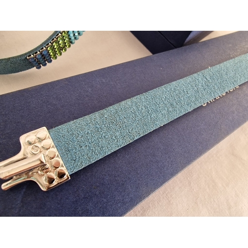 141 - Swarovski Set; Multi-Colour Crystal & Leather Matching Choker Necklace, Bracelet and Earrings, * Loo... 
