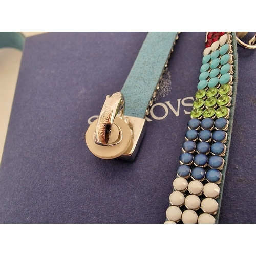 141 - Swarovski Set; Multi-Colour Crystal & Leather Matching Choker Necklace, Bracelet and Earrings, * Loo... 