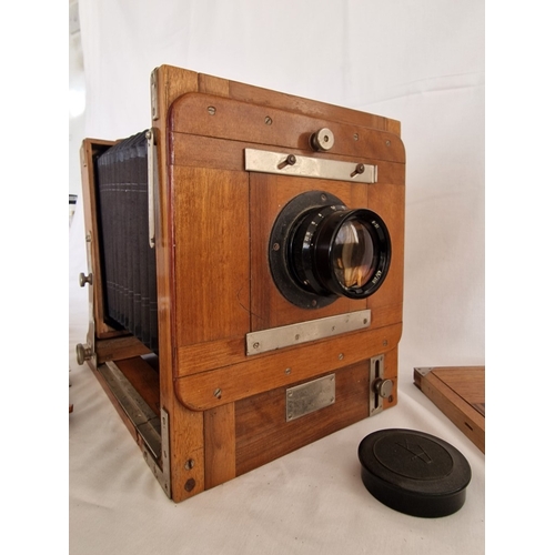 62 - Antique 'FKD' 13x18 Large Format Plate Accordion Camera, Made in the Soviet Union; Solid Wood Foldin... 