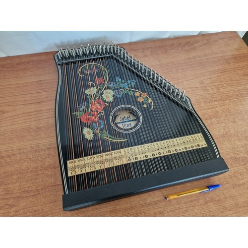 61 - Vintage 'Jubel Tone' Zither (Musical Instrument), Made in GDR, Circa 1973, with Hand Painted Floral ... 