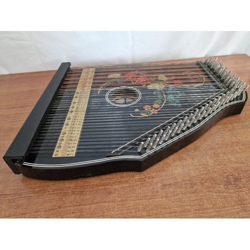 61 - Vintage 'Jubel Tone' Zither (Musical Instrument), Made in GDR, Circa 1973, with Hand Painted Floral ... 