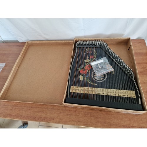 61 - Vintage 'Jubel Tone' Zither (Musical Instrument), Made in GDR, Circa 1973, with Hand Painted Floral ... 