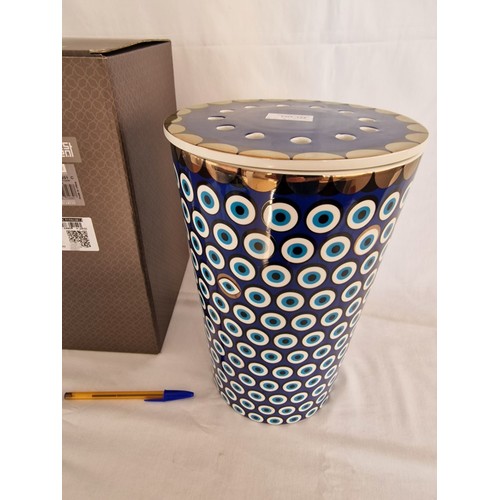 124 - Images D'Orient Large 'Zarqa' Vase, with Bold / Vibrant Repeating Evil Eye Pattern and Occasional Di... 