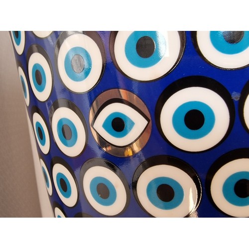 124 - Images D'Orient Large 'Zarqa' Vase, with Bold / Vibrant Repeating Evil Eye Pattern and Occasional Di... 