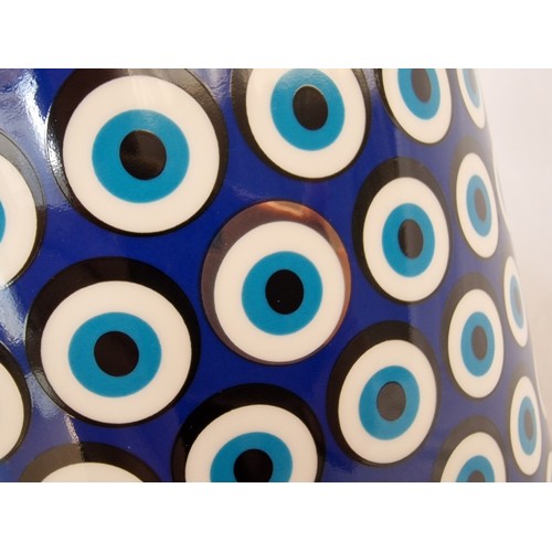 124 - Images D'Orient Large 'Zarqa' Vase, with Bold / Vibrant Repeating Evil Eye Pattern and Occasional Di... 
