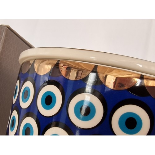 124 - Images D'Orient Large 'Zarqa' Vase, with Bold / Vibrant Repeating Evil Eye Pattern and Occasional Di... 