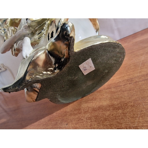 126 - Modern Figural Ceramic Vase Off White with Fluted Rim and Detailed Silver Tone Raised Nymph / Fairy ... 