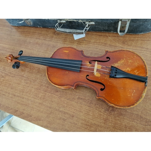 63 - Vintage Violin, Russian / Soviet Era, with Bow and Hard Carry Case, (Approx. L: 60cm, a/f)