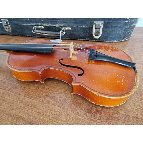 63 - Vintage Violin, Russian / Soviet Era, with Bow and Hard Carry Case, (Approx. L: 60cm, a/f)