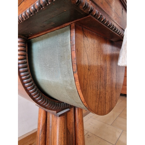 65 - Excellent Antique Rosewood Work Table, Circa 19th Century, Drop Leaf Table with 4-Cluster Column Ped... 