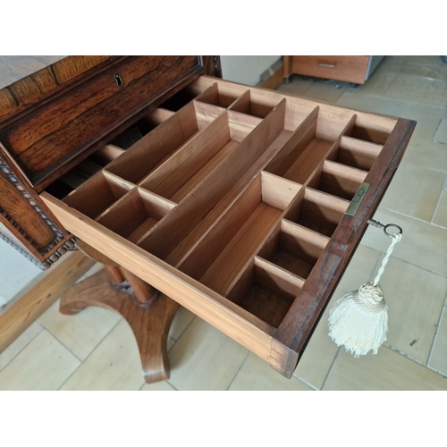65 - Excellent Antique Rosewood Work Table, Circa 19th Century, Drop Leaf Table with 4-Cluster Column Ped... 
