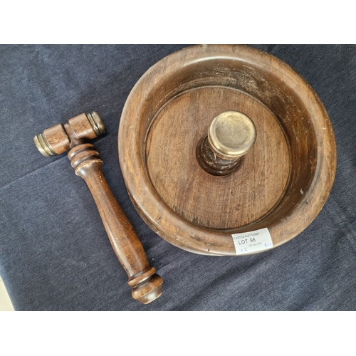 66 - Large / Heavy Vintage Solid Wood Nutcracker Bowl and Hammer Set, with Reinforced Brass Caps, (Approx... 