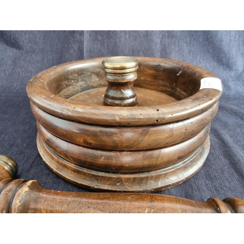 66 - Large / Heavy Vintage Solid Wood Nutcracker Bowl and Hammer Set, with Reinforced Brass Caps, (Approx... 