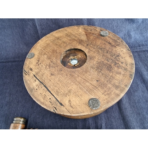 66 - Large / Heavy Vintage Solid Wood Nutcracker Bowl and Hammer Set, with Reinforced Brass Caps, (Approx... 