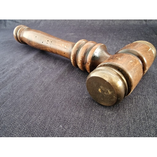 66 - Large / Heavy Vintage Solid Wood Nutcracker Bowl and Hammer Set, with Reinforced Brass Caps, (Approx... 