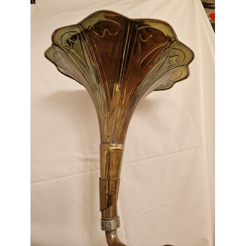 68 - HMV (His Master's Voice) Horn Gramophone with Wooden Base, Made in England, * Basic Test, Winds Up &... 