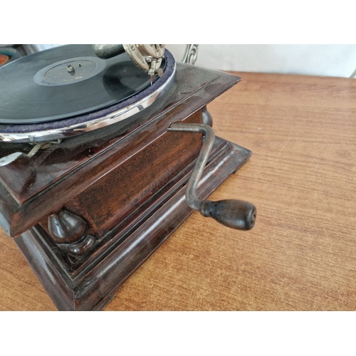 68 - HMV (His Master's Voice) Horn Gramophone with Wooden Base, Made in England, * Basic Test, Winds Up &... 