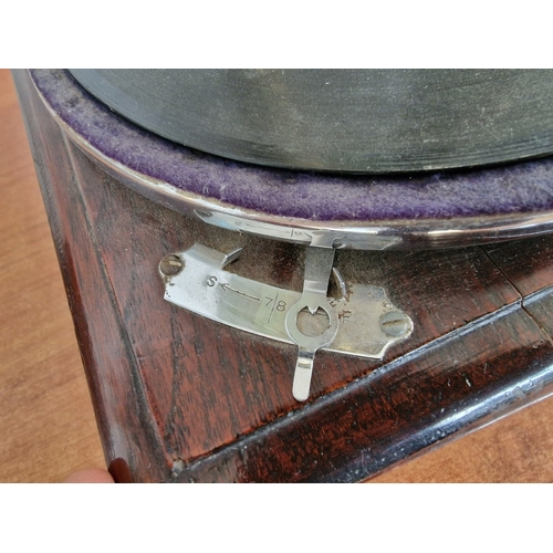 68 - HMV (His Master's Voice) Horn Gramophone with Wooden Base, Made in England, * Basic Test, Winds Up &... 
