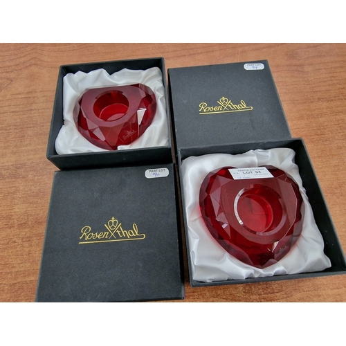 94 - Pair of Rosenthal Heart Shaped Red Crystal Multi-Faceted Candle Holders, (Approx. W: 10cm), in Origi... 