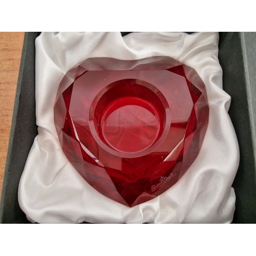 94 - Pair of Rosenthal Heart Shaped Red Crystal Multi-Faceted Candle Holders, (Approx. W: 10cm), in Origi... 