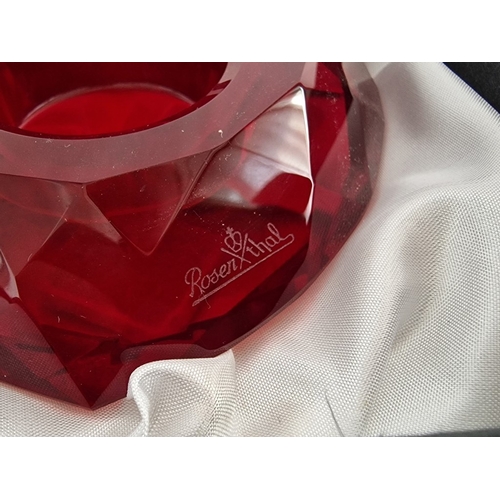 94 - Pair of Rosenthal Heart Shaped Red Crystal Multi-Faceted Candle Holders, (Approx. W: 10cm), in Origi... 