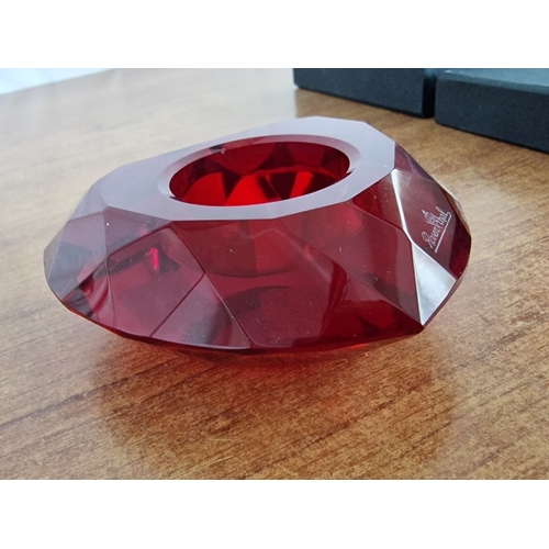 94 - Pair of Rosenthal Heart Shaped Red Crystal Multi-Faceted Candle Holders, (Approx. W: 10cm), in Origi... 