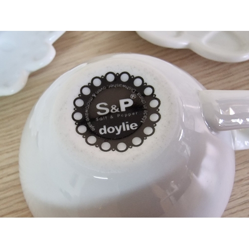 144 - S&P (Salt & Pepper) 'Doylie' Tea Set; Modern White Shaped Tea Cups, Coffee Cups and Side Plates, (se... 