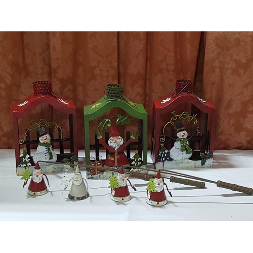 101 - Metal Christmas Art; 3x Lanterns and 4x Candle Snuffers. (7)