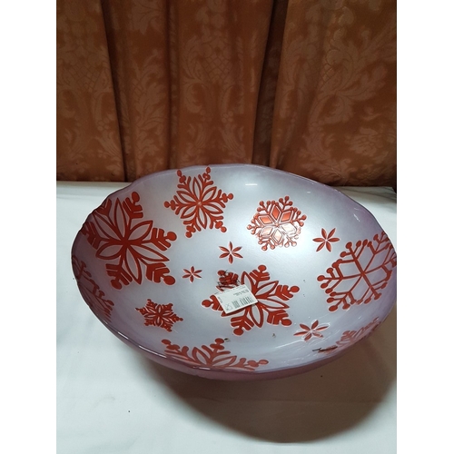 102 - Christmas Red Glass Tableware; 4x Large Serving Plates (Approx. Ø:37cm Each), Large Bowl with Emboss... 
