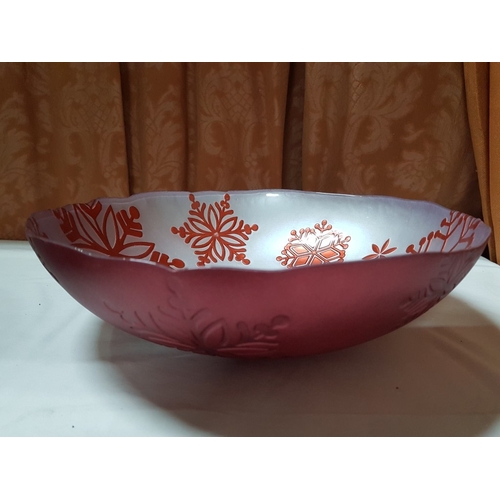 102 - Christmas Red Glass Tableware; 4x Large Serving Plates (Approx. Ø:37cm Each), Large Bowl with Emboss... 