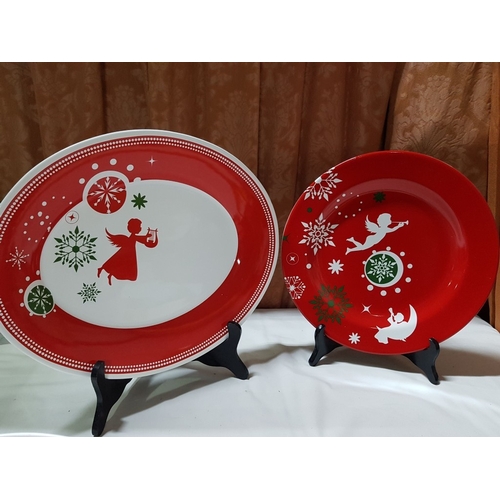 104 - 8x 'Christmas Angels' Pratos da Casa' Portuguese Over Sizes Christmas Design Ceramic Serving Dishes;... 
