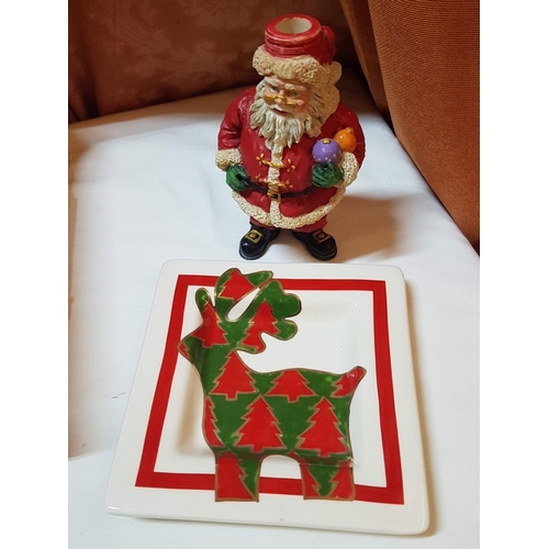 147 - Assorted Christmas Decoration Collection, Inc Candlestick, Square Dish, Christmas Baubles, Decorativ... 