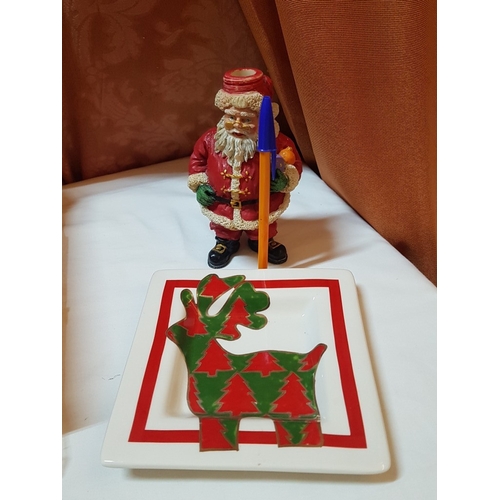 147 - Assorted Christmas Decoration Collection, Inc Candlestick, Square Dish, Christmas Baubles, Decorativ... 