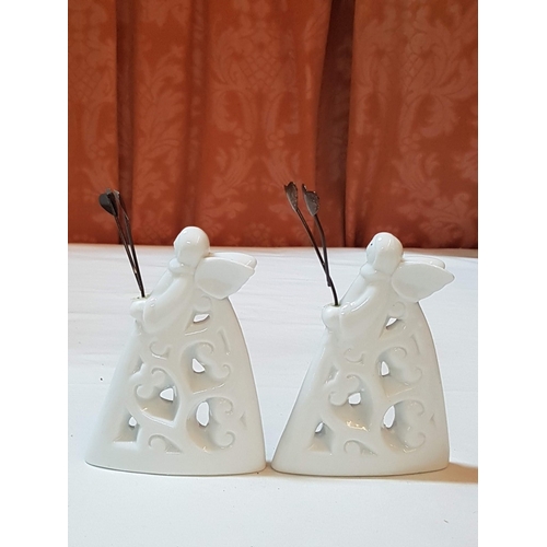 159 - Christmas Ceramic Ornaments; 2x Angels (Approx. H: 13cm Each) and Hutschenreuther Mini Christmas Bel... 