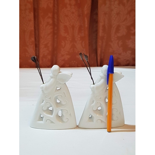 159 - Christmas Ceramic Ornaments; 2x Angels (Approx. H: 13cm Each) and Hutschenreuther Mini Christmas Bel... 