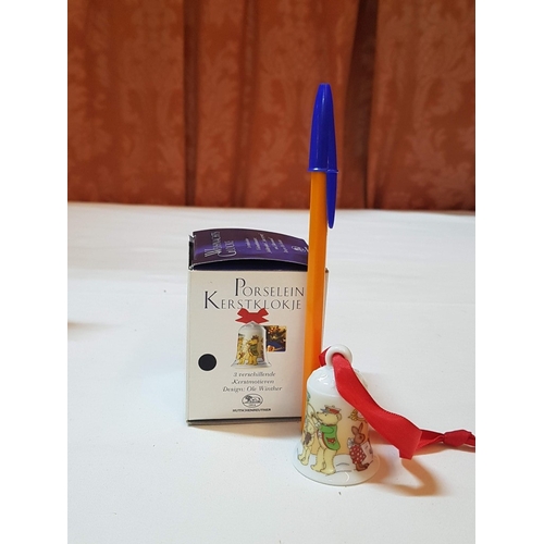 159 - Christmas Ceramic Ornaments; 2x Angels (Approx. H: 13cm Each) and Hutschenreuther Mini Christmas Bel... 