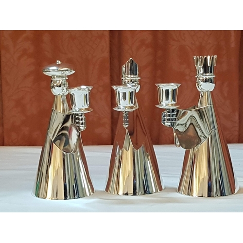 56 - Christmas Three Kings, White Metal Candle Holders (Approx. H: 16.5cm Each).  (3)