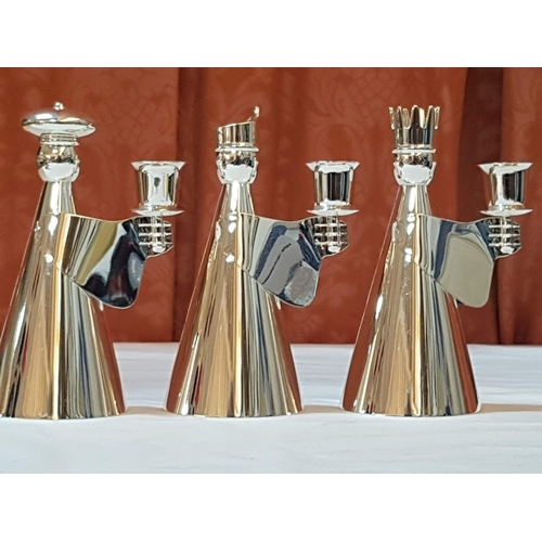 56 - Christmas Three Kings, White Metal Candle Holders (Approx. H: 16.5cm Each).  (3)