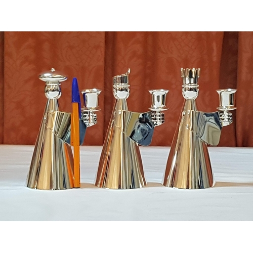 56 - Christmas Three Kings, White Metal Candle Holders (Approx. H: 16.5cm Each).  (3)