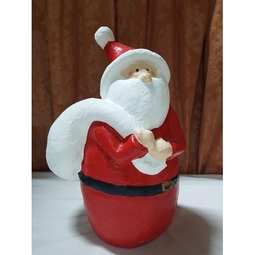57 - Paper Mache Christmas Figurines; Santa with Gift Bag (Approx. H: 39.5cm) and 2x Angels (Approx. H: 4... 