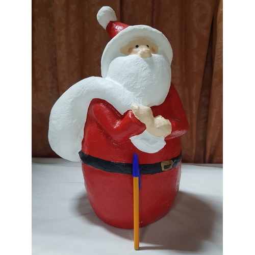 57 - Paper Mache Christmas Figurines; Santa with Gift Bag (Approx. H: 39.5cm) and 2x Angels (Approx. H: 4... 