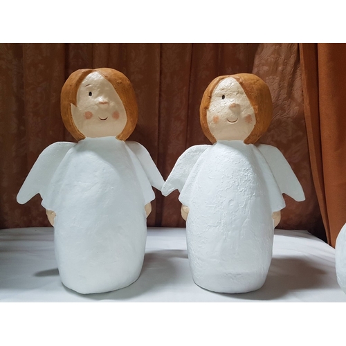 57 - Paper Mache Christmas Figurines; Santa with Gift Bag (Approx. H: 39.5cm) and 2x Angels (Approx. H: 4... 