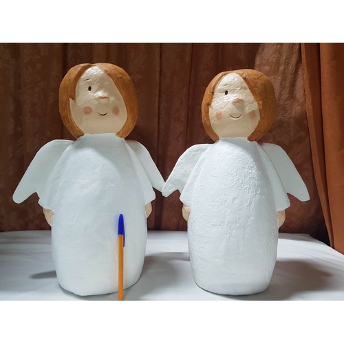 57 - Paper Mache Christmas Figurines; Santa with Gift Bag (Approx. H: 39.5cm) and 2x Angels (Approx. H: 4... 