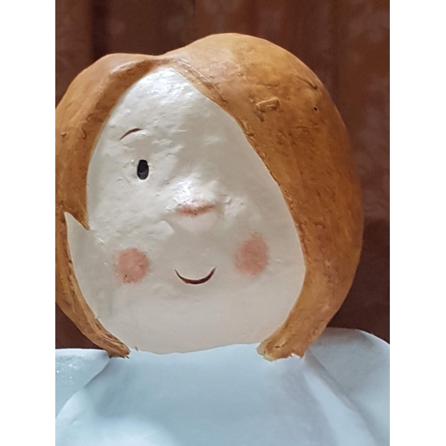 57 - Paper Mache Christmas Figurines; Santa with Gift Bag (Approx. H: 39.5cm) and 2x Angels (Approx. H: 4... 