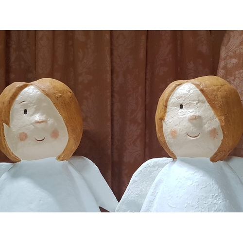 57 - Paper Mache Christmas Figurines; Santa with Gift Bag (Approx. H: 39.5cm) and 2x Angels (Approx. H: 4... 