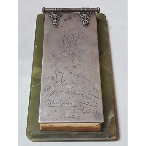 64 - Antique Russian Silver (Circa 1920) Writing Pad Holder with Several Engraved Signatures and a Monogr... 